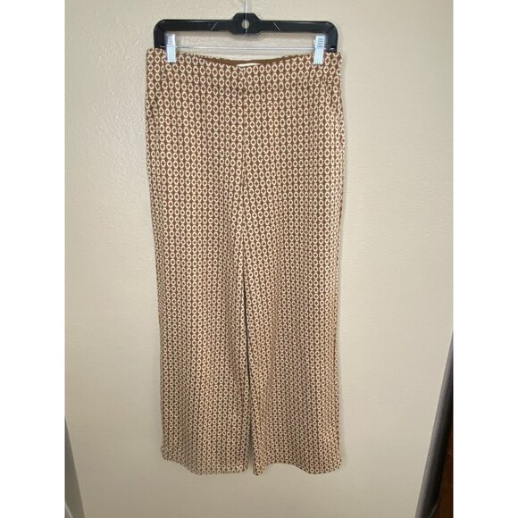 Max Studio London Womens Wide-Leg Geometric Pants L Polyester/Rayon Blend Tan - Picture 2 of 8